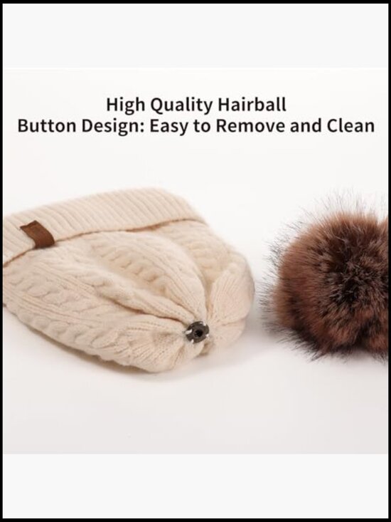 Winter Hat Scarf Gloves Set, Classic Cable Knit Beanie Removable Pom Pom main image 7